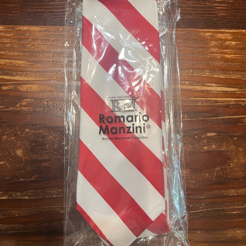 Red and White Striped Tie Romario Manzini NIP